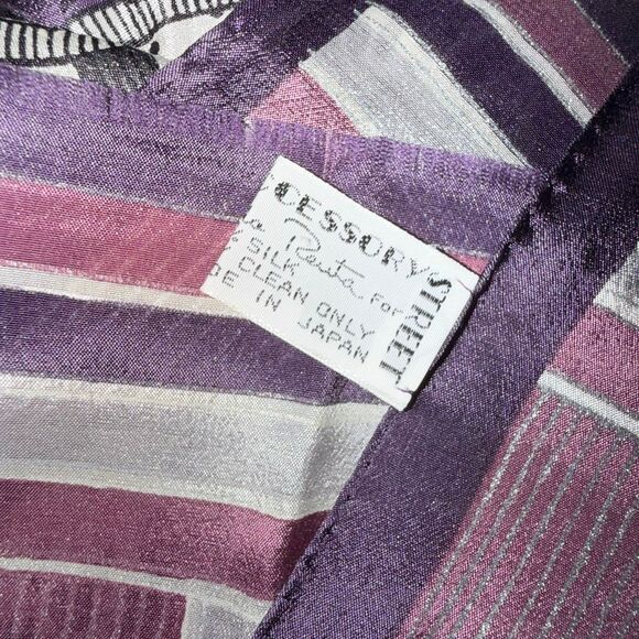 Vintage Oscar de la Renta Silk Oblong Scarf | Purple Black Paisley Stripe | Made - Picture 6 of 16